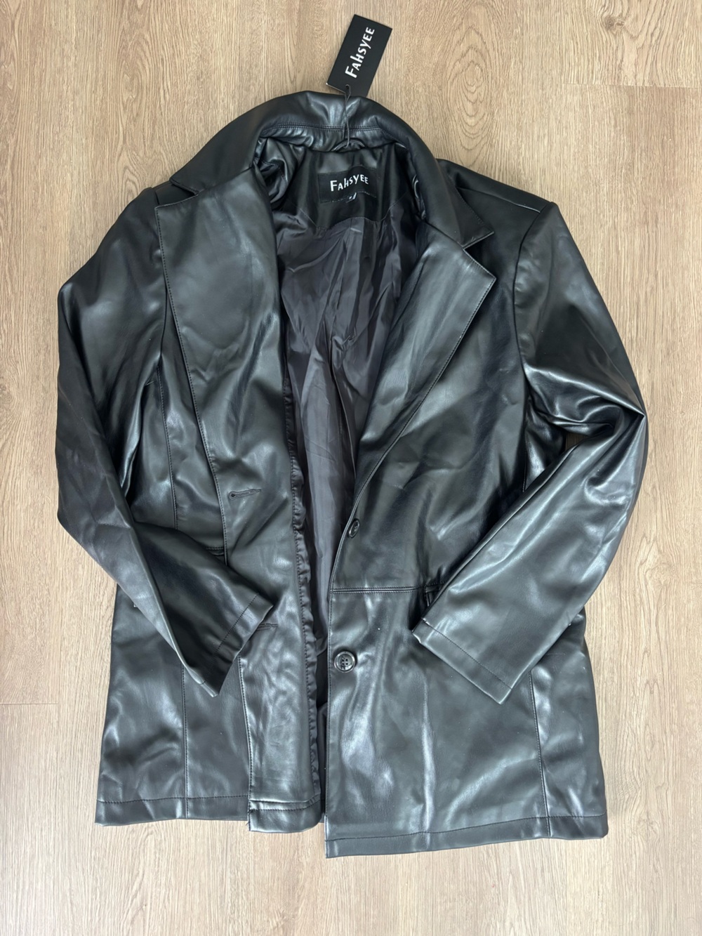 Amazon Black Faux Leather Long Jacket